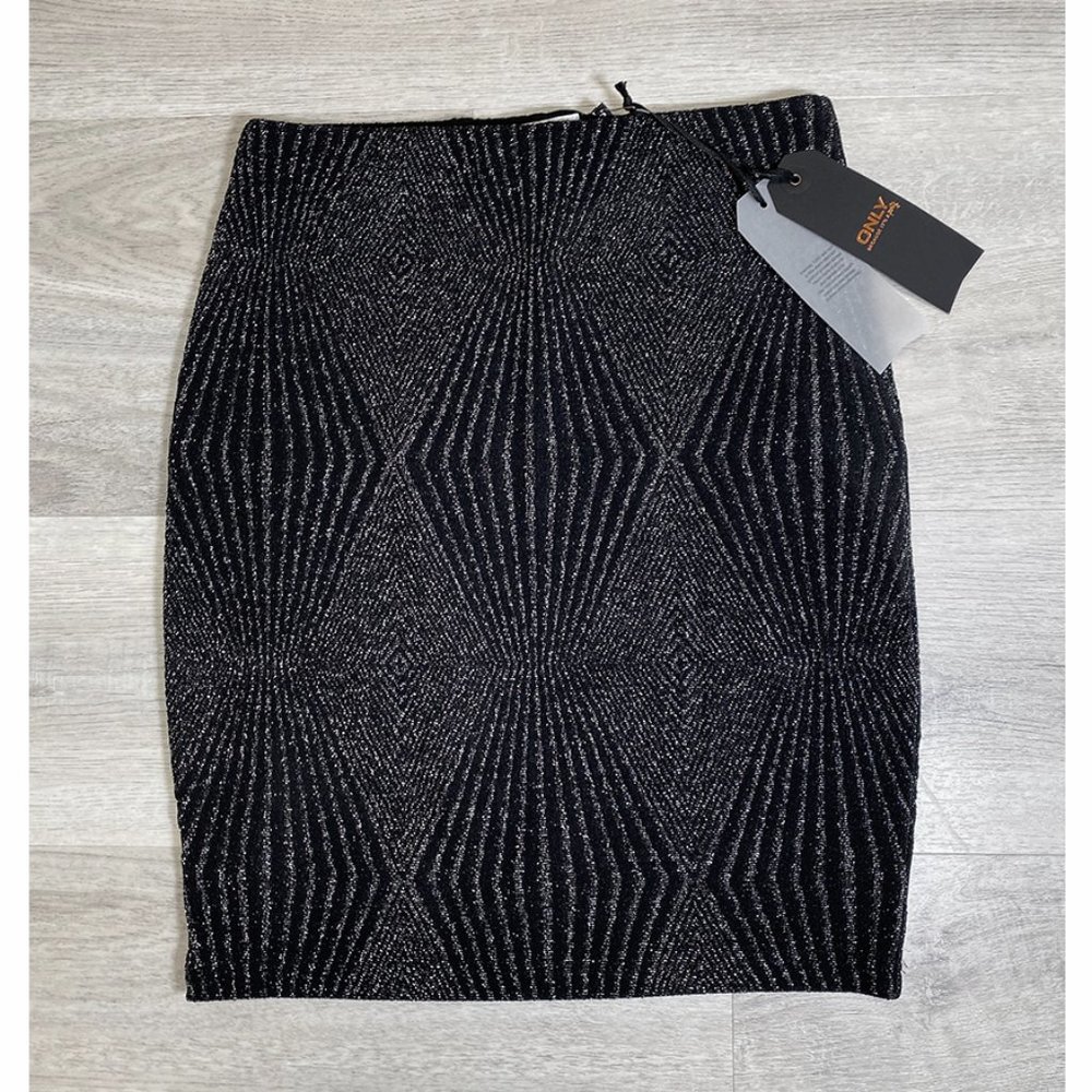 ONLY Web Design Bodycon Skirt, Silver on Black